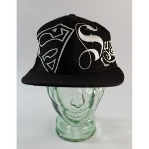 Superman Hat Cap Fitted Mens S/M Black Embroidered DC Comics